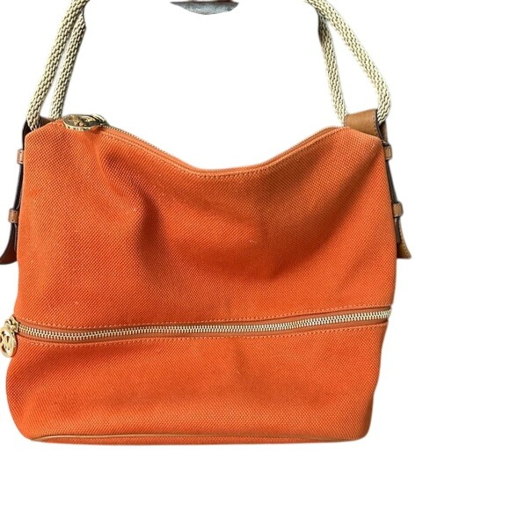 Michael Kors Orange Canvas Shoulder Bag Satchel Rope Handle Designer